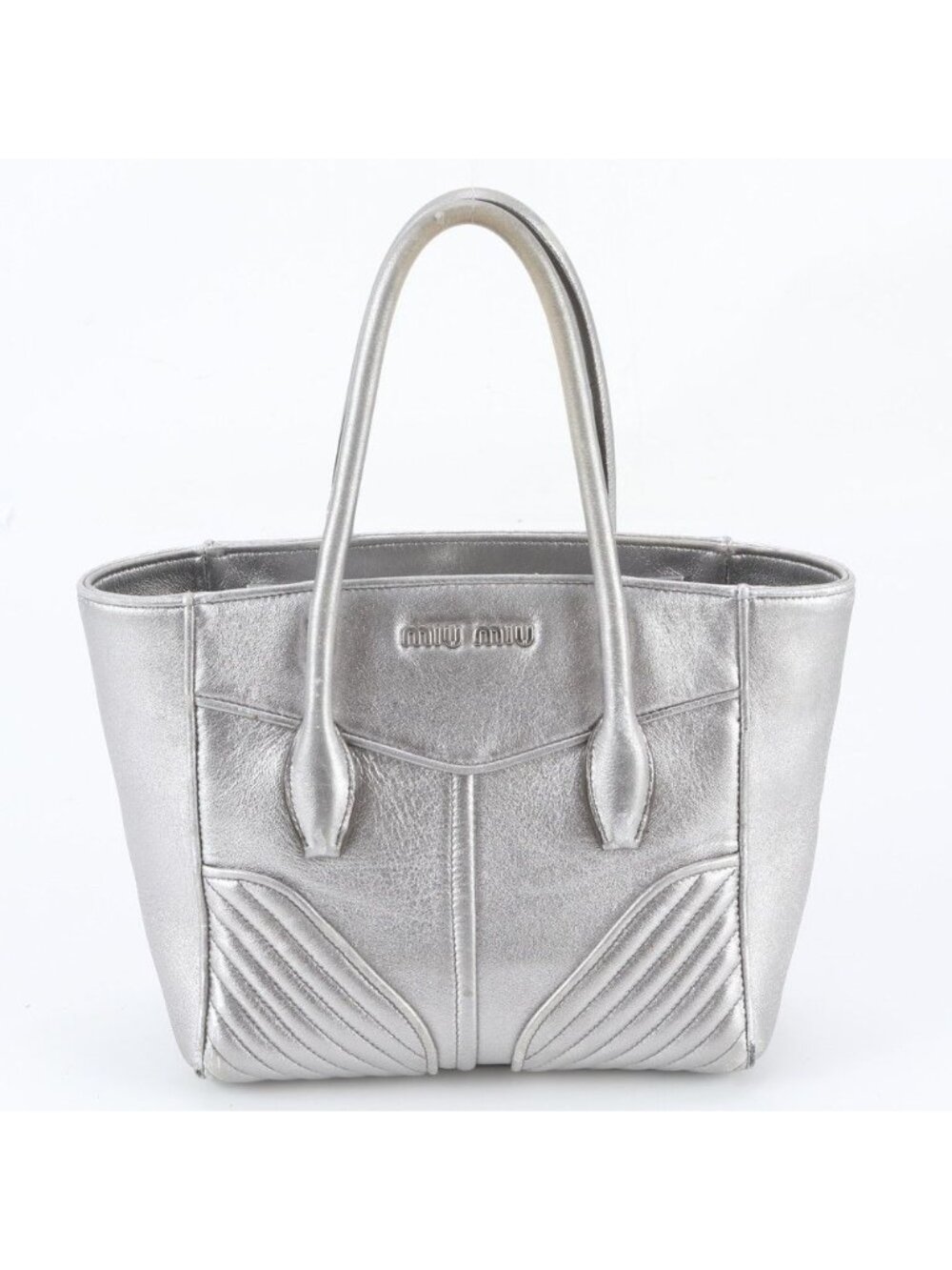 Miu Miu Nappa Biker Leather Tote Bag Shoulder Hand Silver